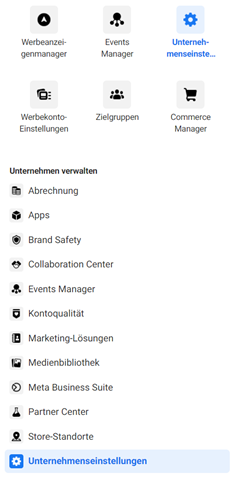 Facebook-Business-Manager - Unternehmenseinstellungen